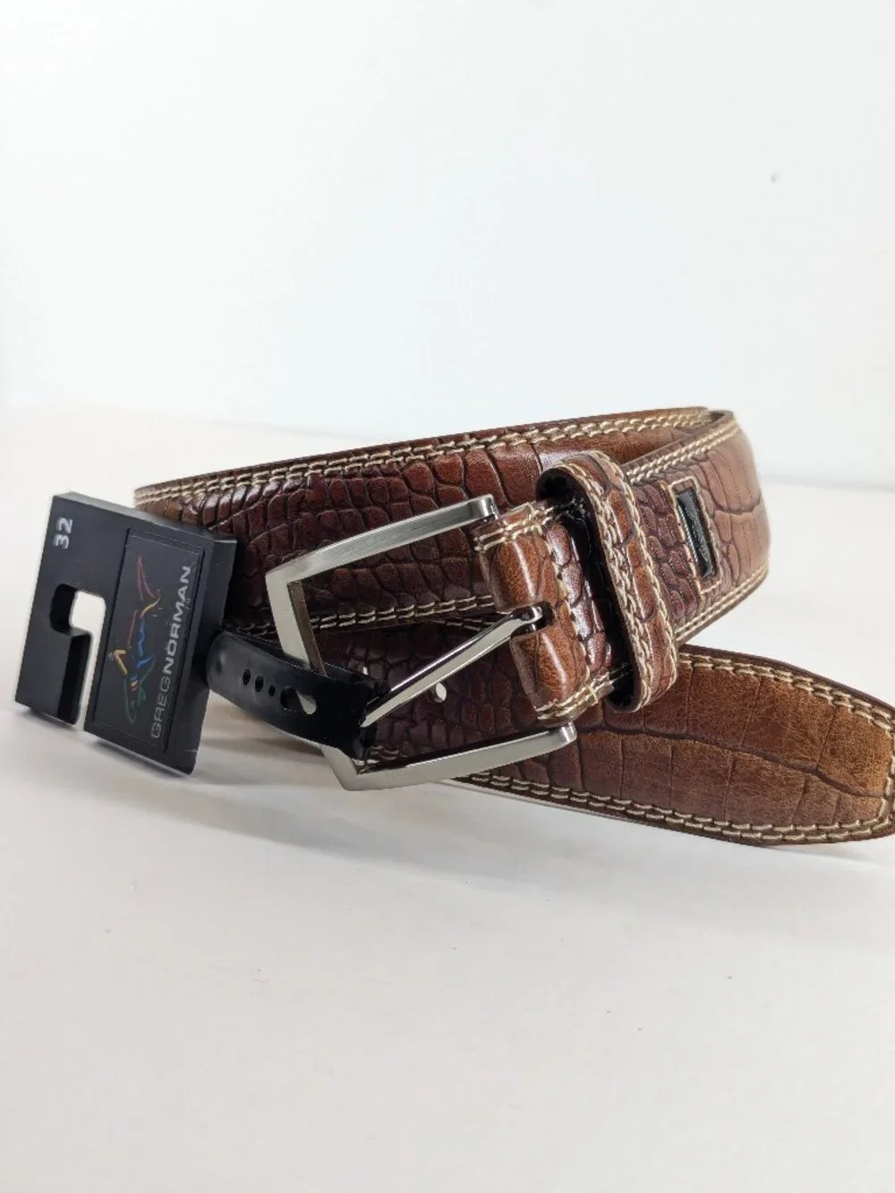 Greg Norman Men's Croco Print Golf Belt Tan 32